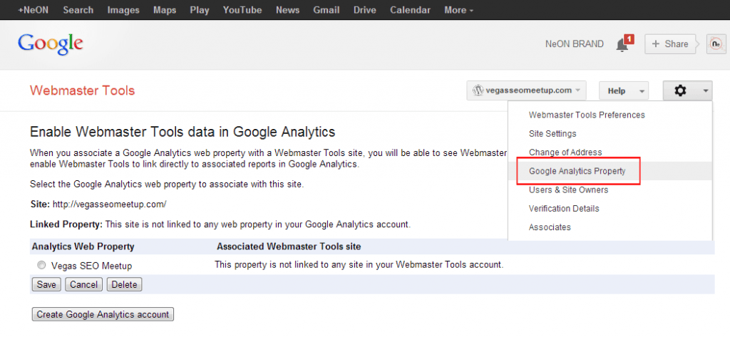 Webmaster Tools Google Analytics Property