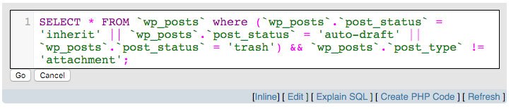SELECT wp_posts where Post Status is Draft, Revision, or Trash